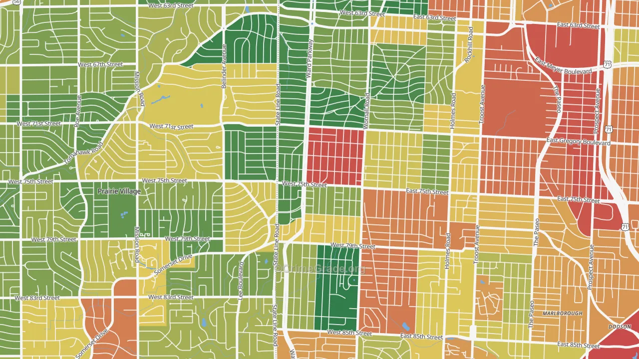 Ward Parkway, Kansas City, MO Map of Theft Rates