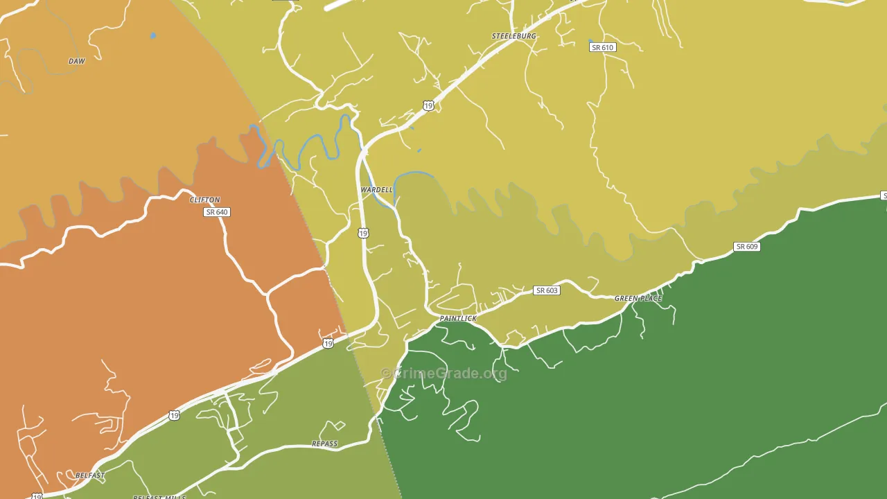 Wardell, VA Map of Theft Rates