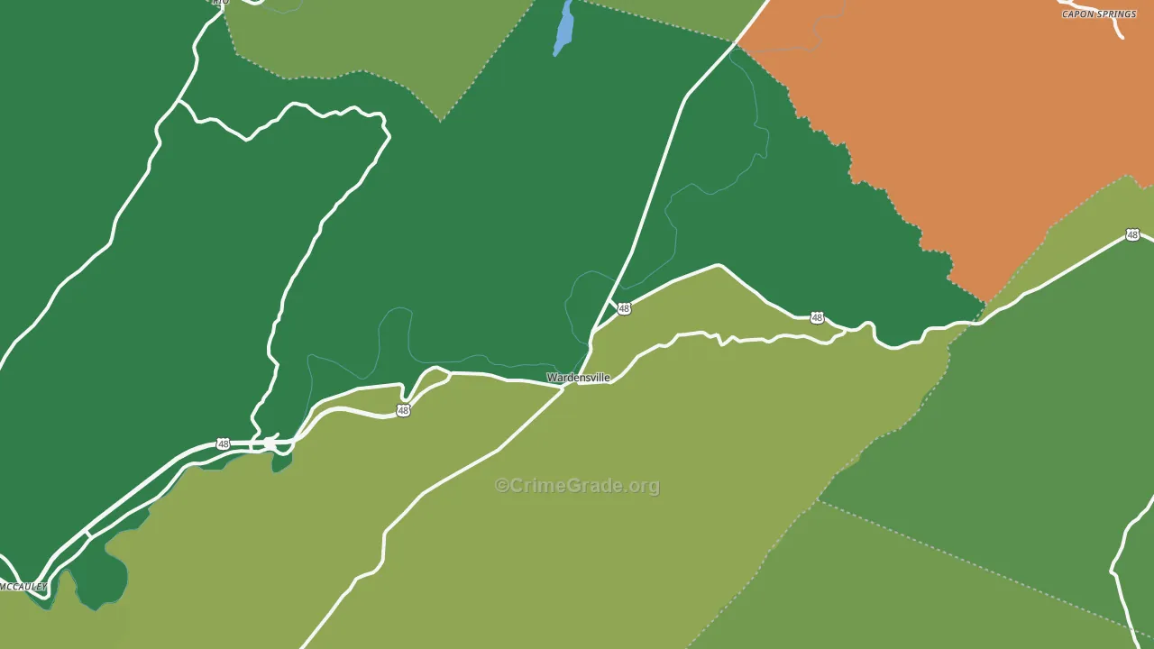 Wardensville, WV Map of Theft Rates