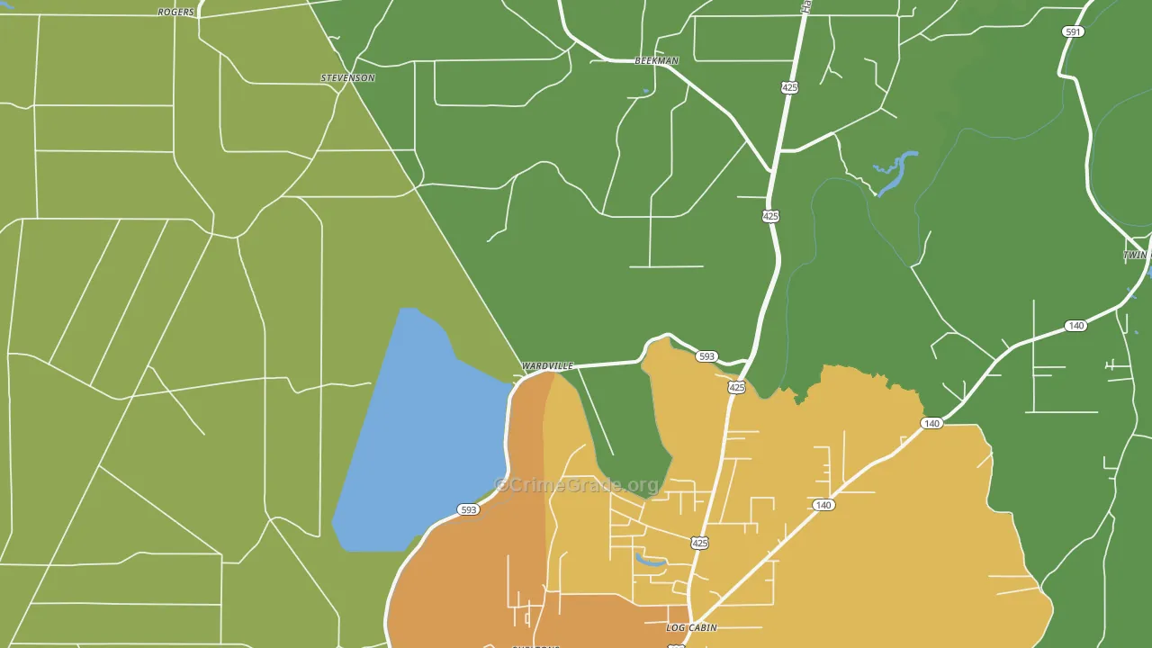 Wardville, LA Map of Theft Rates