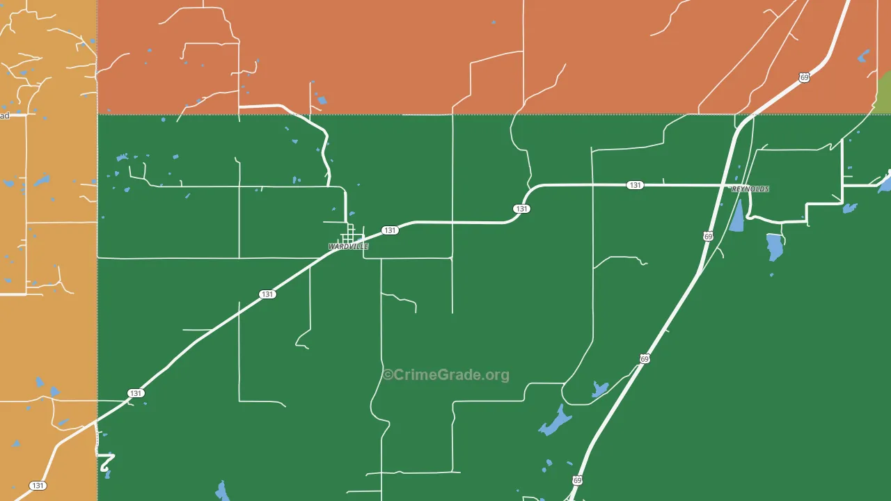 Wardville, OK Map of Theft Rates