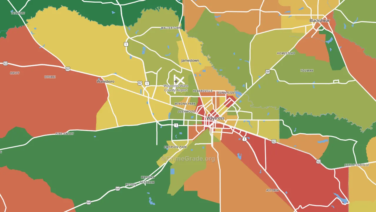 Ware County, GA Map of Theft Rates