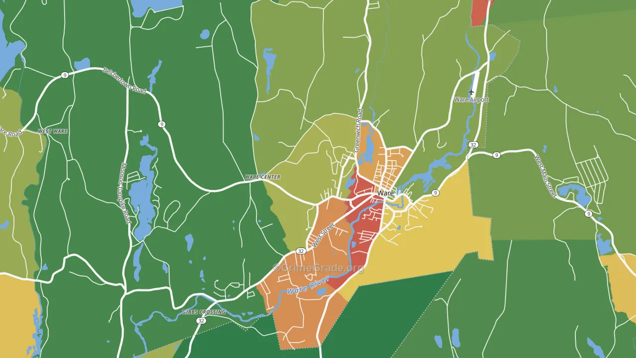 Ware, MA Map of Theft Rates