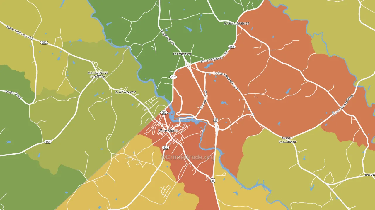 Ware Shoals, SC Map of Theft Rates
