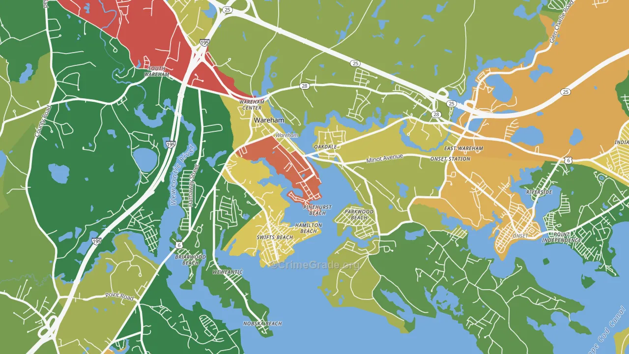 Wareham Center, MA Map of Theft Rates