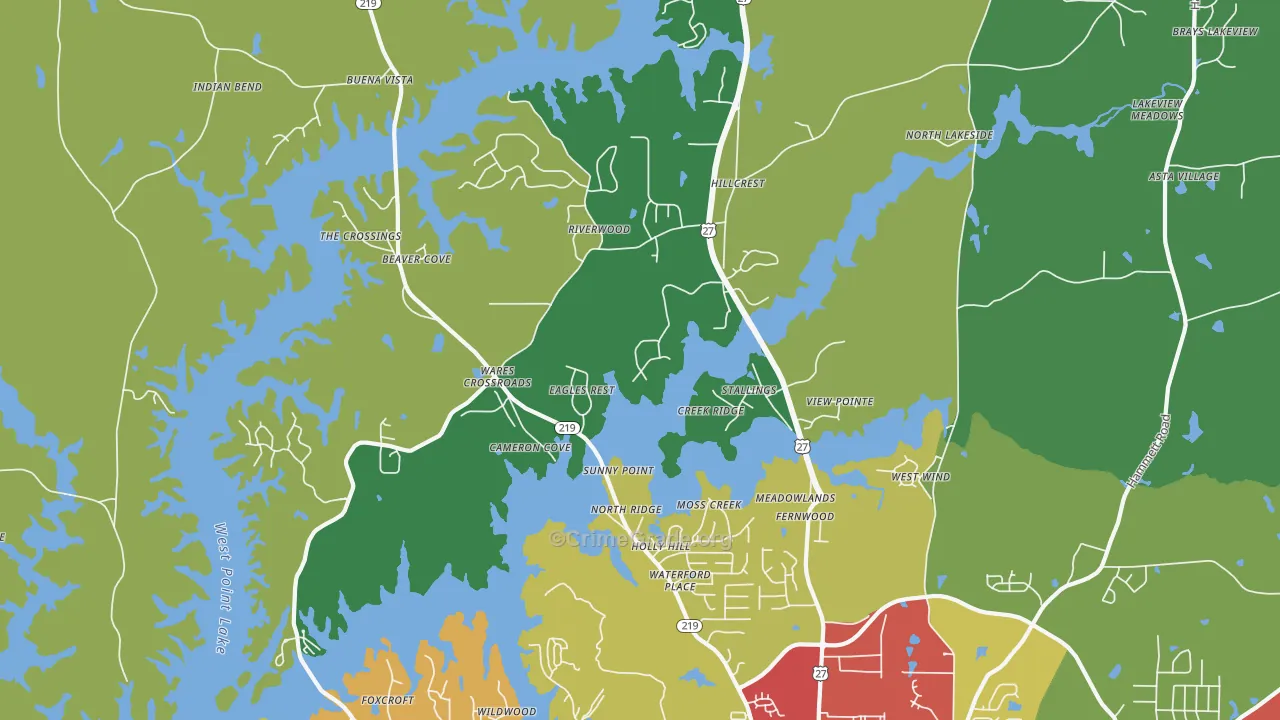 Wares Crossroads, GA Map of Theft Rates