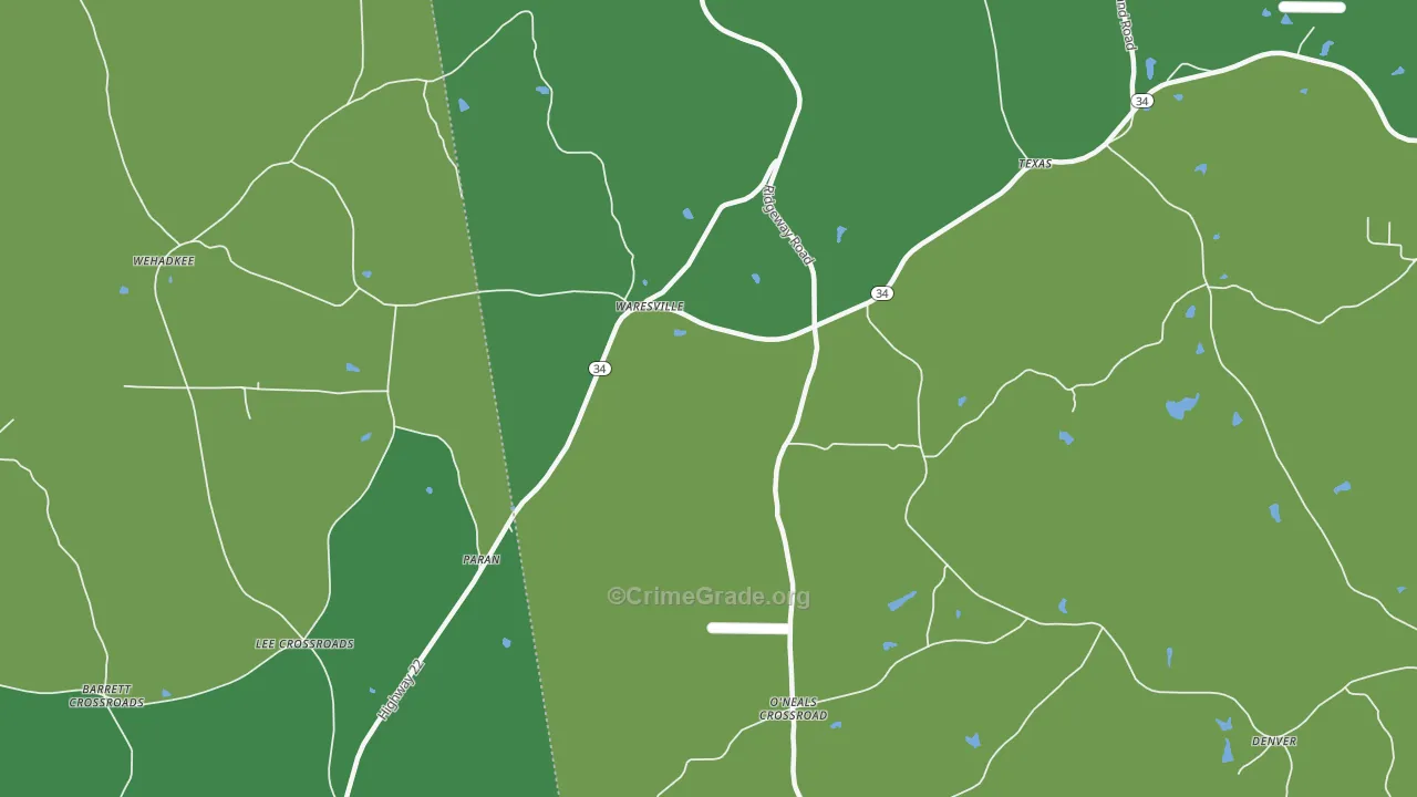 Waresville, GA Map of Theft Rates