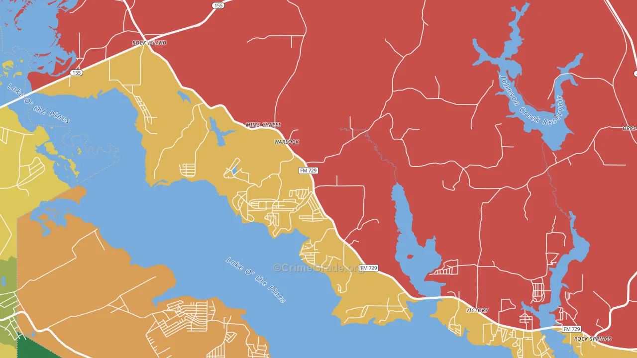 Warlock, TX Map of Theft Rates