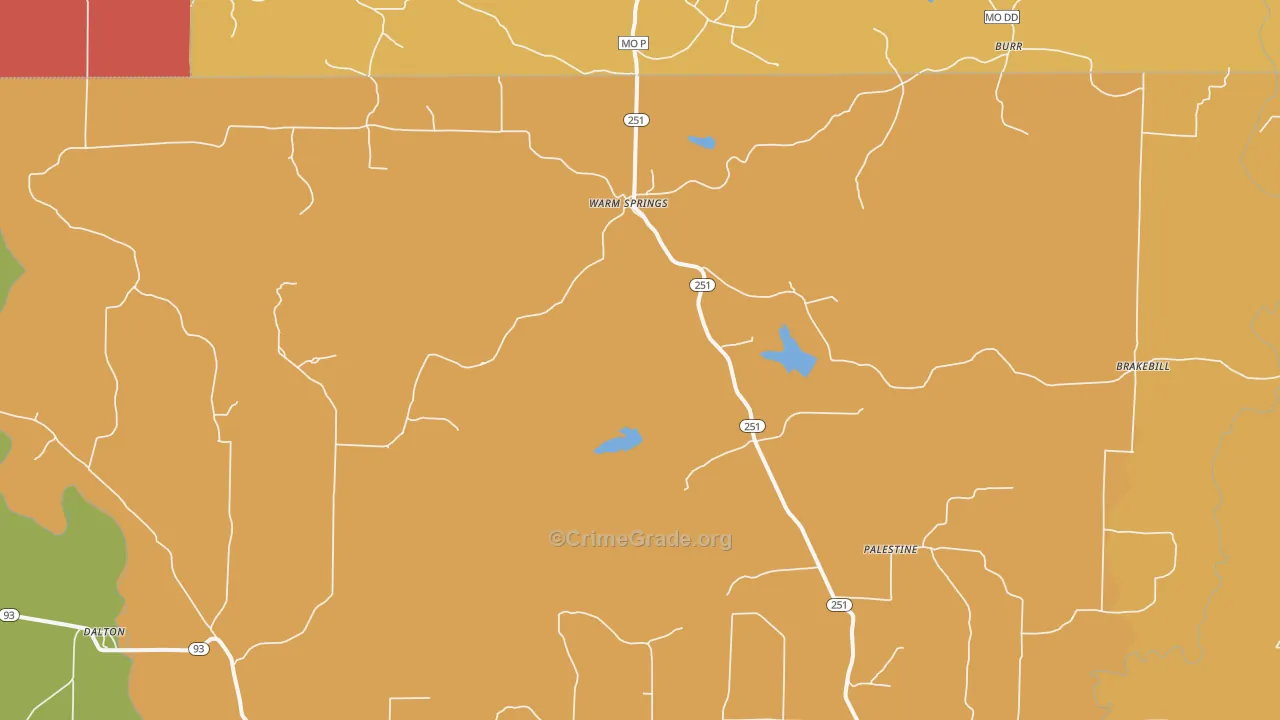 Warm Springs, AR Map of Theft Rates