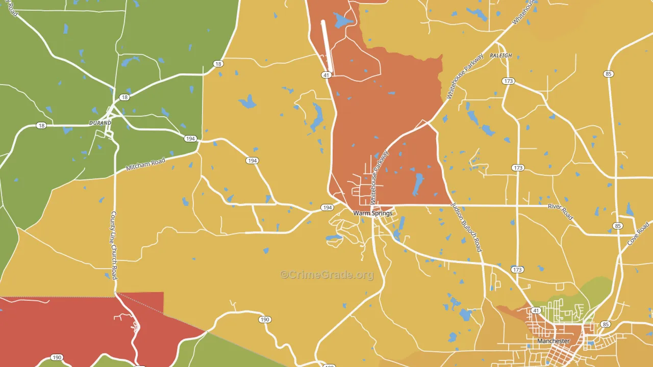 Warm Springs, GA Map of Theft Rates