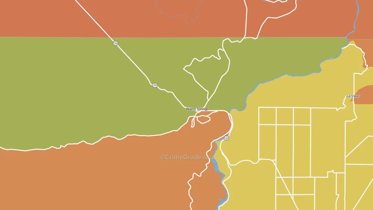 Warm Springs, OR Map of Theft Rates