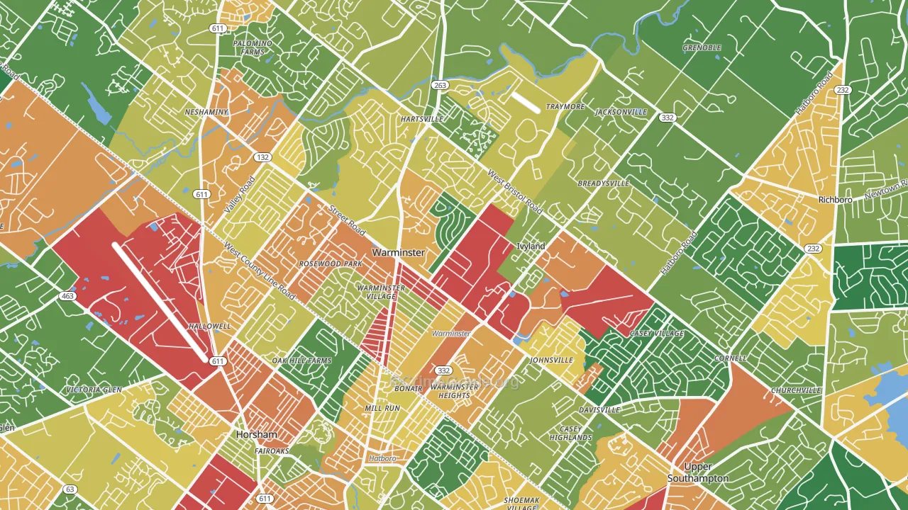 Warminster, PA Map of Theft Rates