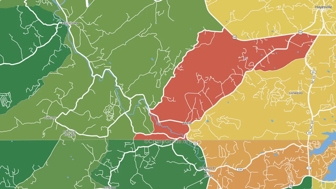 Warne, NC Map of Theft Rates