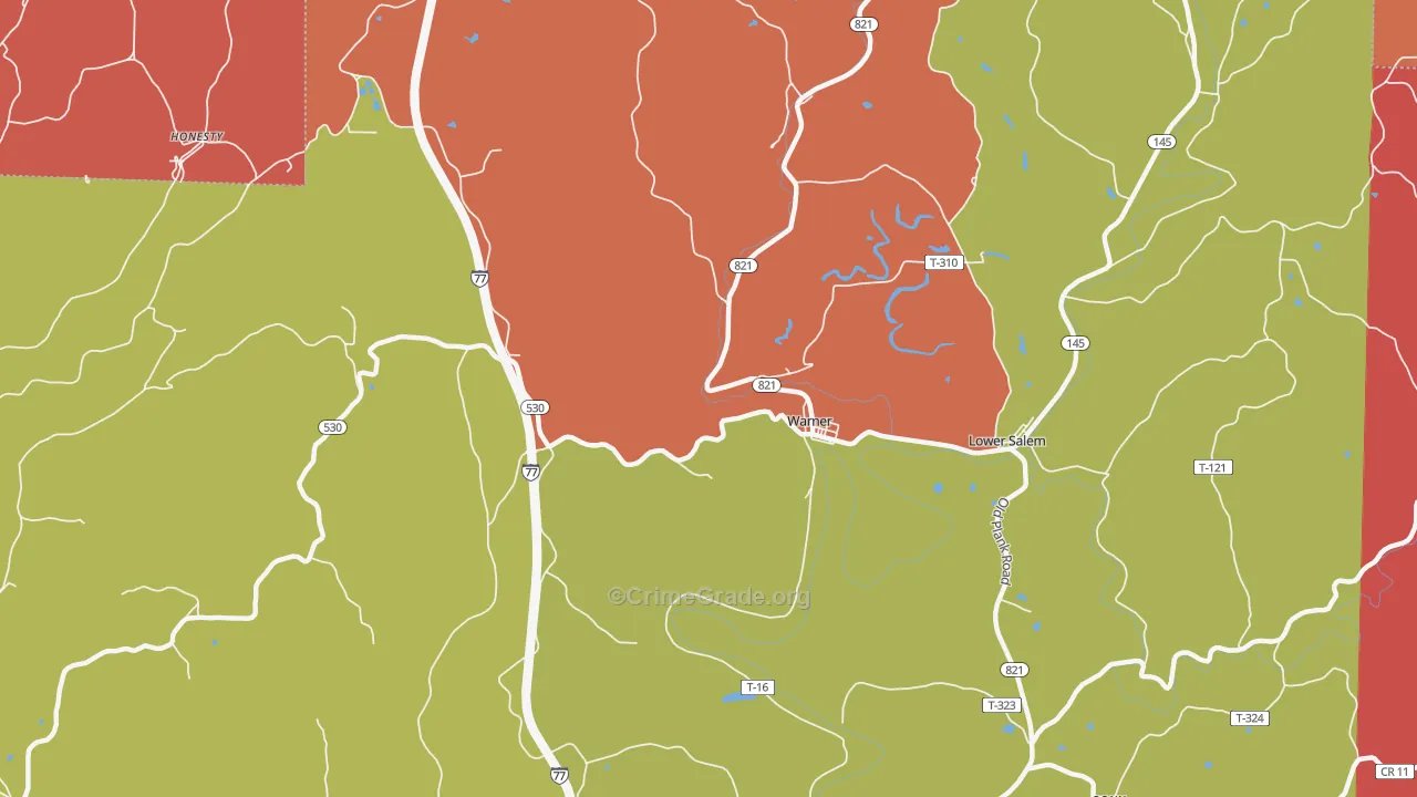 Warner, OH Map of Theft Rates