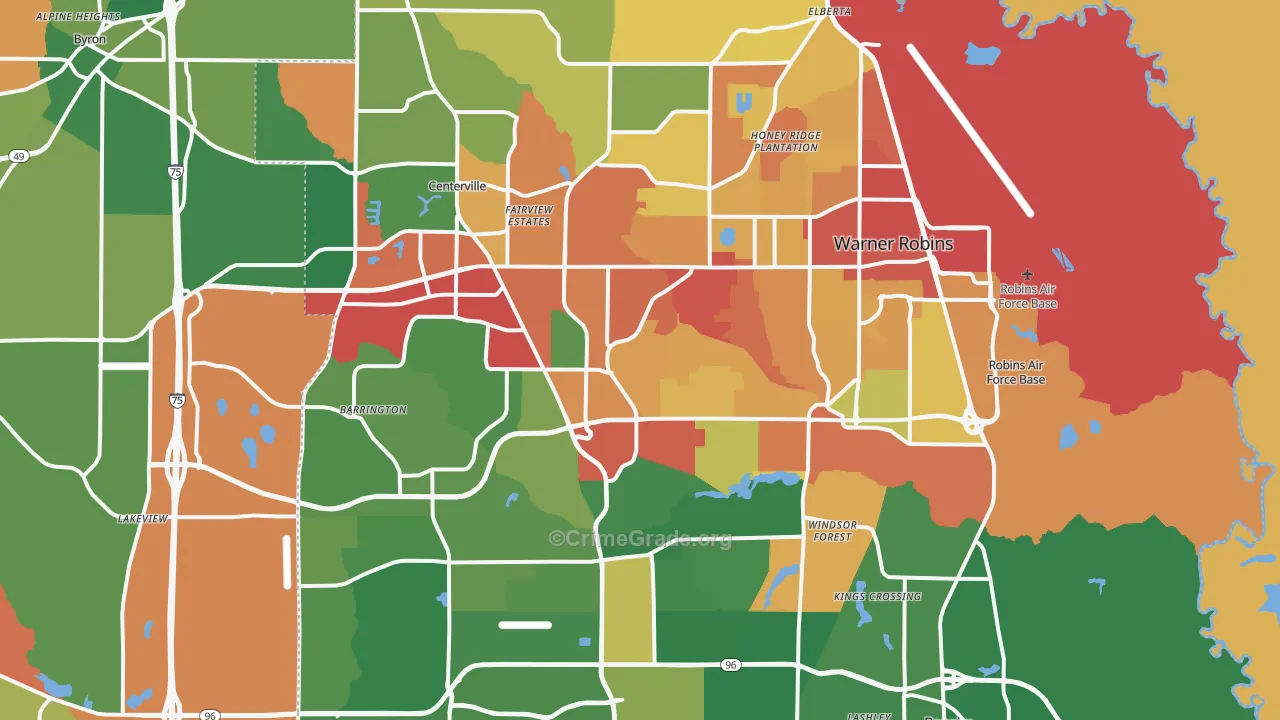 Warner Robins, GA Map of Theft Rates