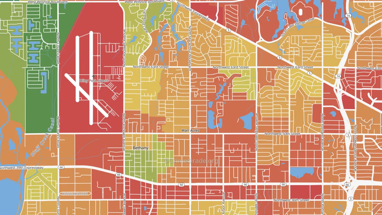 Warr Acres, OK Map of Theft Rates