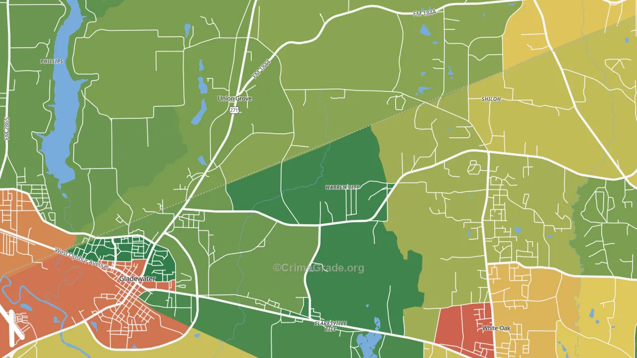 Warren City, TX Map of Theft Rates