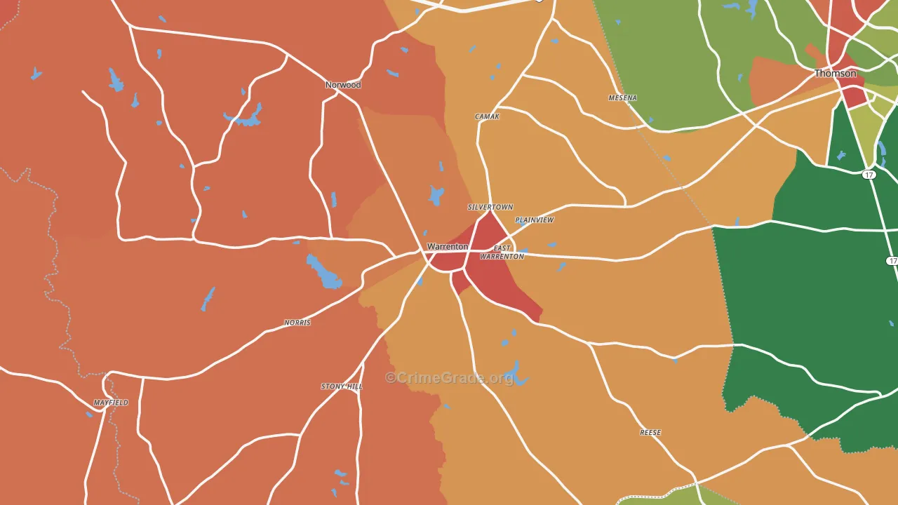 Warren County, GA Map of Theft Rates