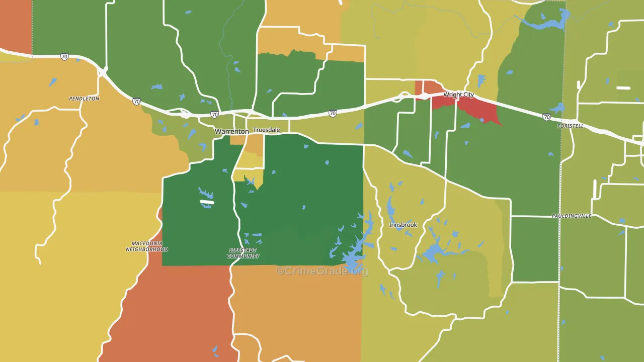 Warren County, MO Map of Theft Rates
