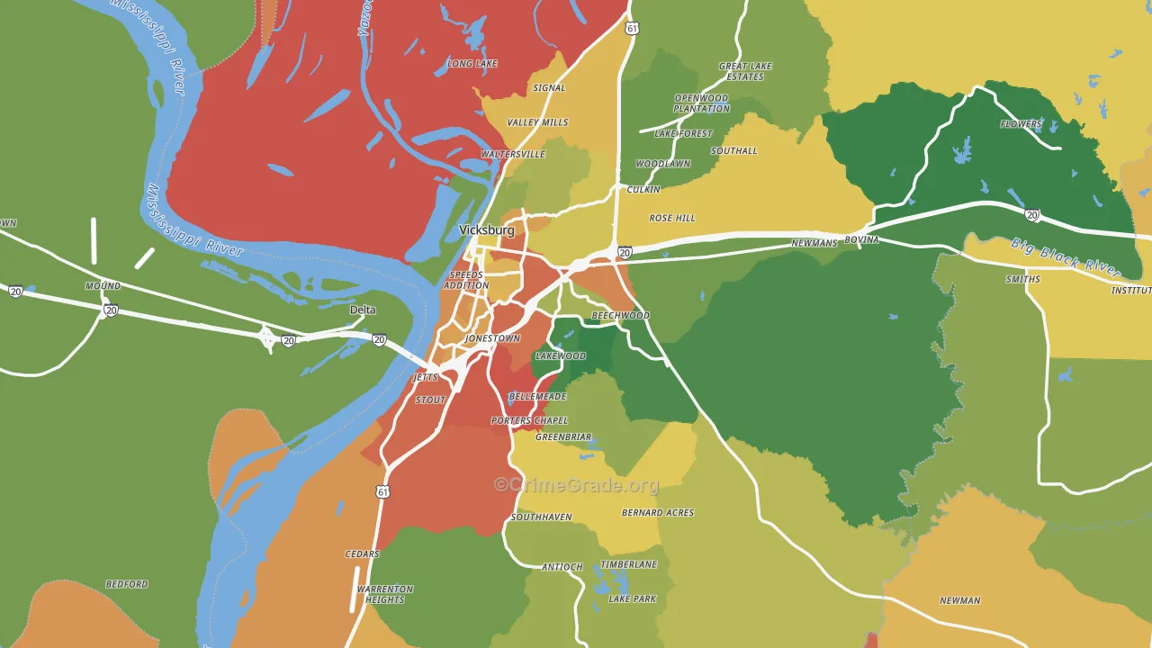 Warren County, MS Map of Theft Rates