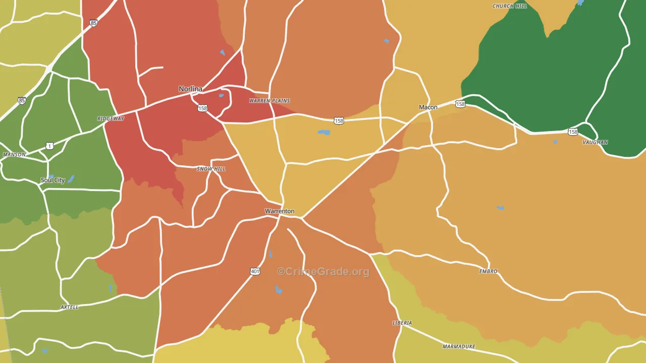 Warren County, NC Map of Theft Rates