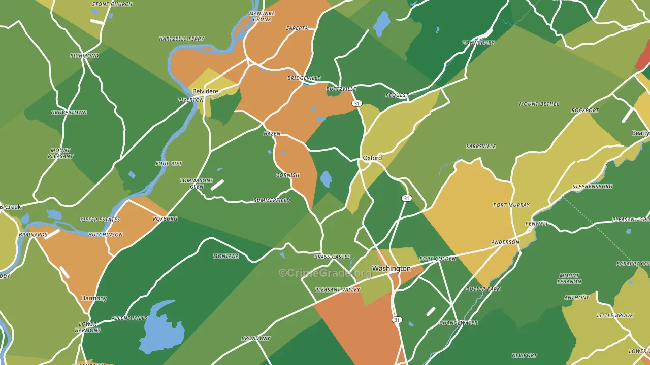 Warren County, NJ Map of Theft Rates