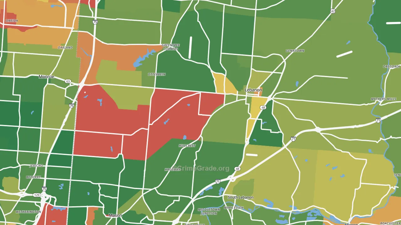 Warren County, OH Map of Theft Rates