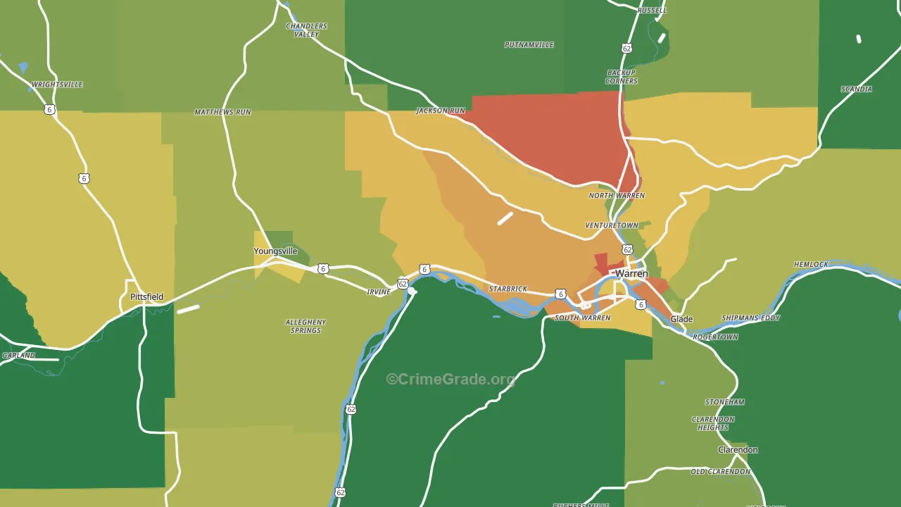 Warren County, PA Map of Theft Rates
