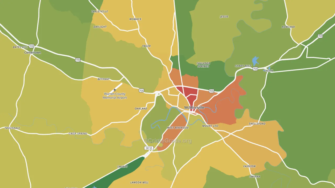 Warren County, TN Map of Theft Rates