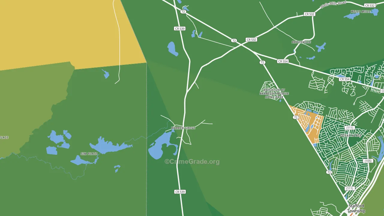 Warren Grove, NJ Map of Theft Rates