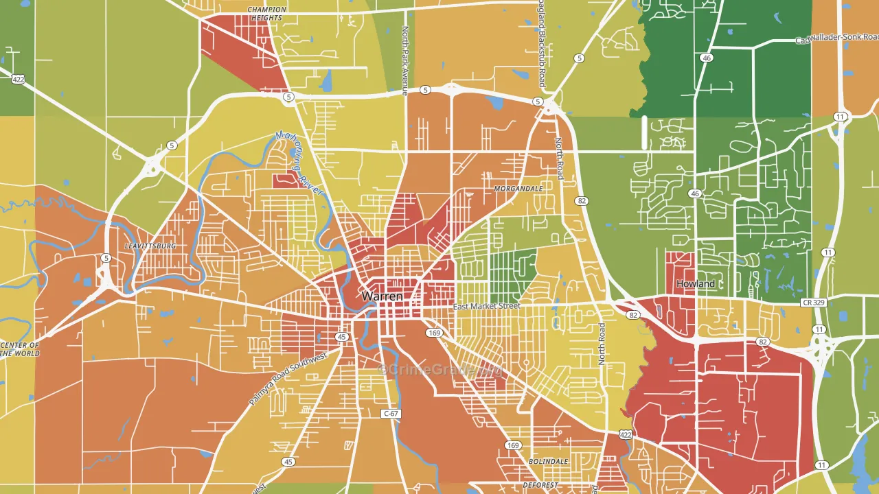 Warren, OH Map of Theft Rates
