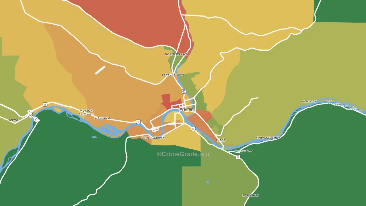 Warren, PA Map of Theft Rates