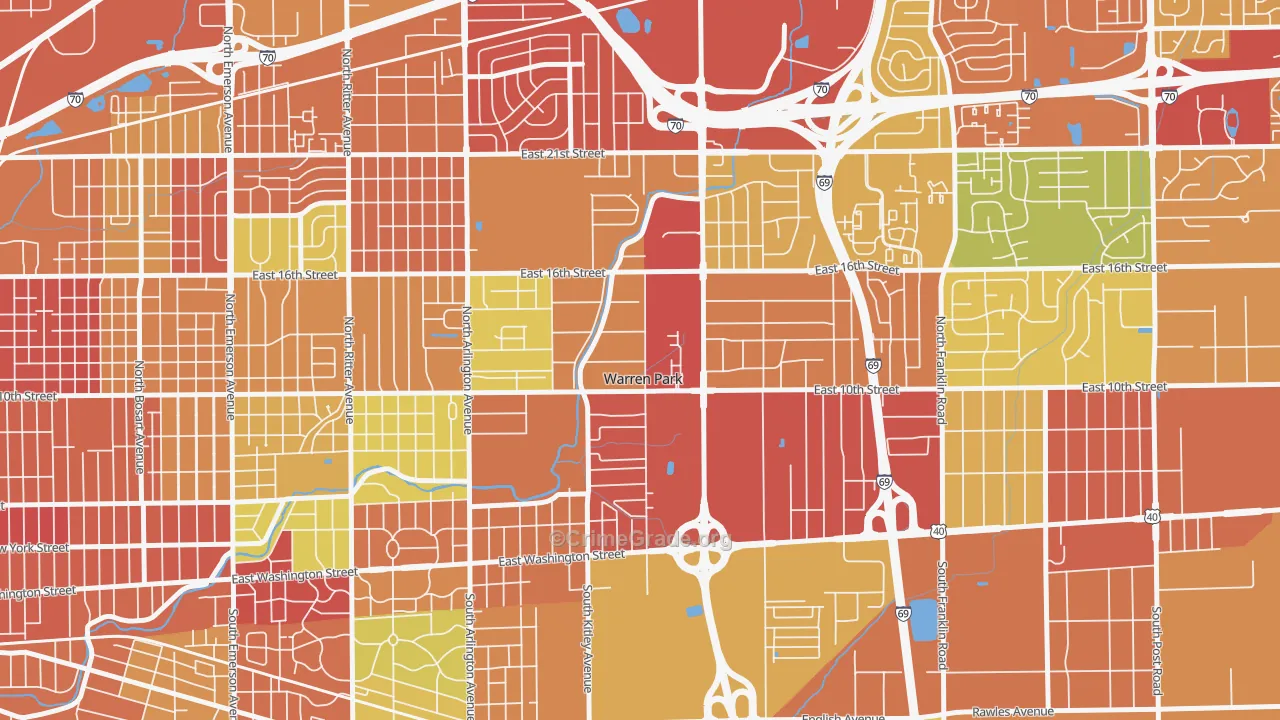 Warren Park, IN Map of Theft Rates