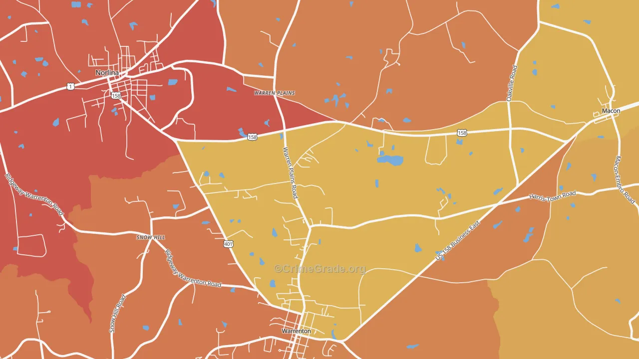 Warren Plains, NC Map of Theft Rates