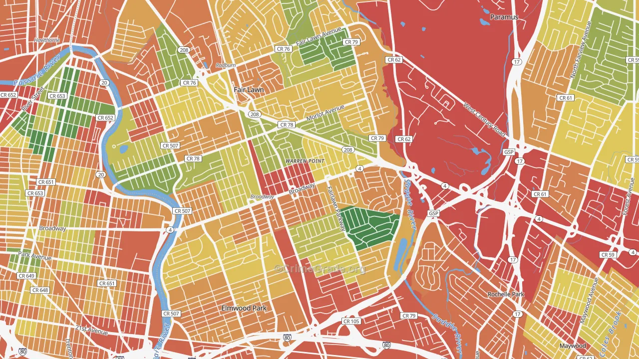 Warren Point, Fair Lawn, NJ Map of Theft Rates