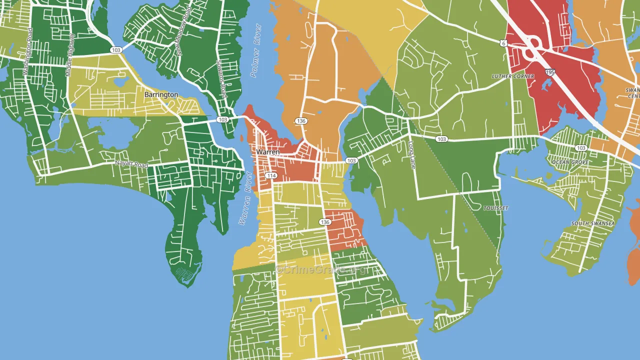 Warren, RI Map of Theft Rates
