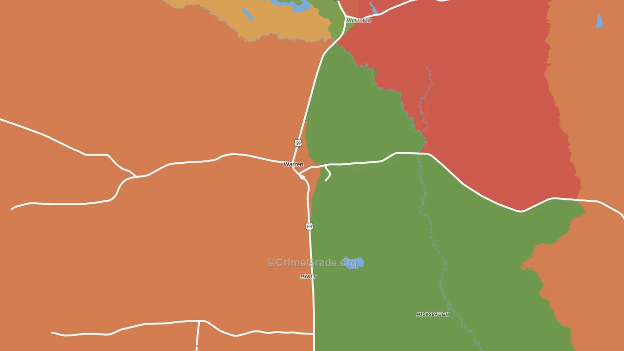 Warren, TX Map of Theft Rates