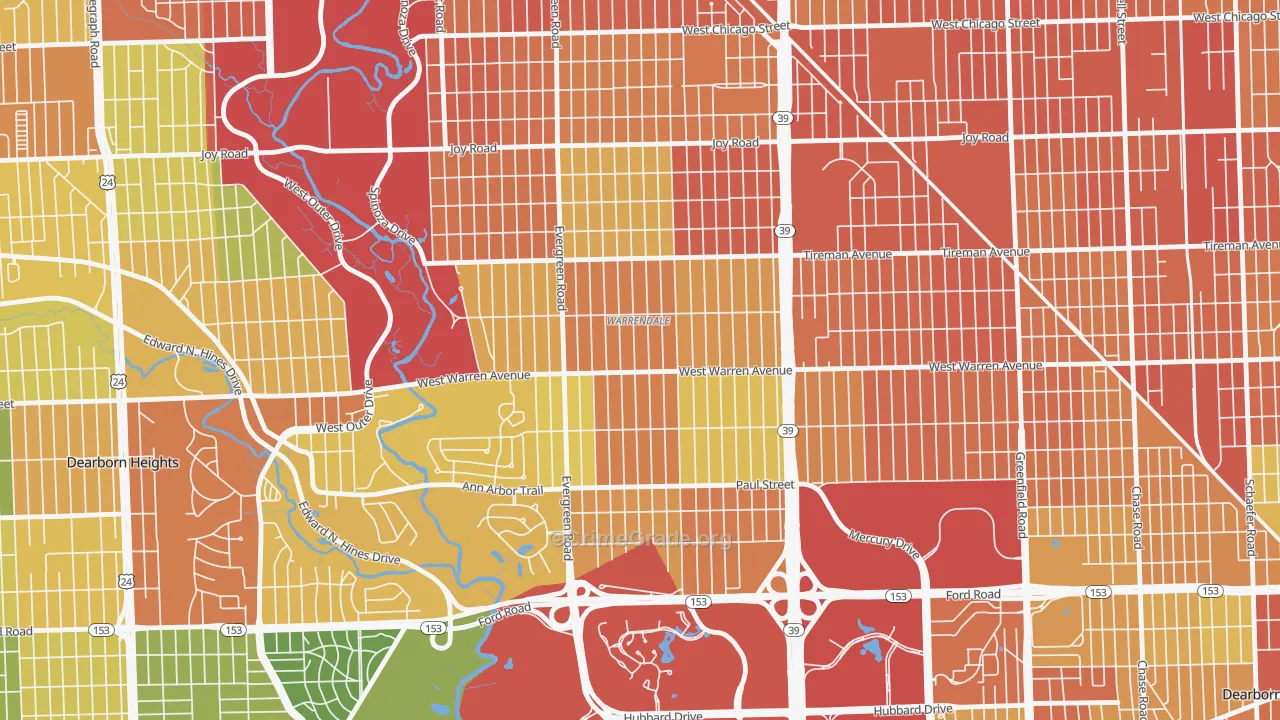 Warrendale, Detroit, MI Map of Theft Rates