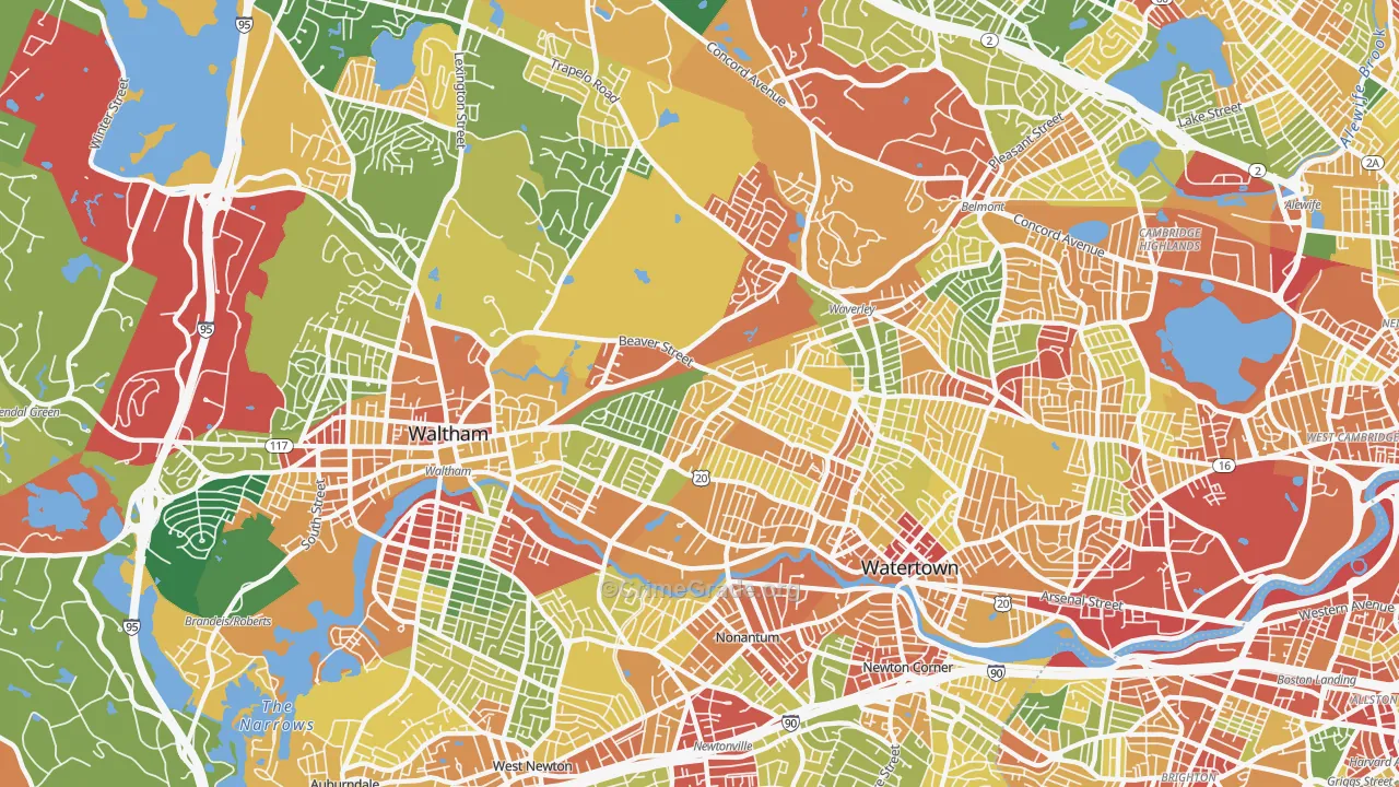 Warrendale, Waltham, MA Map of Theft Rates