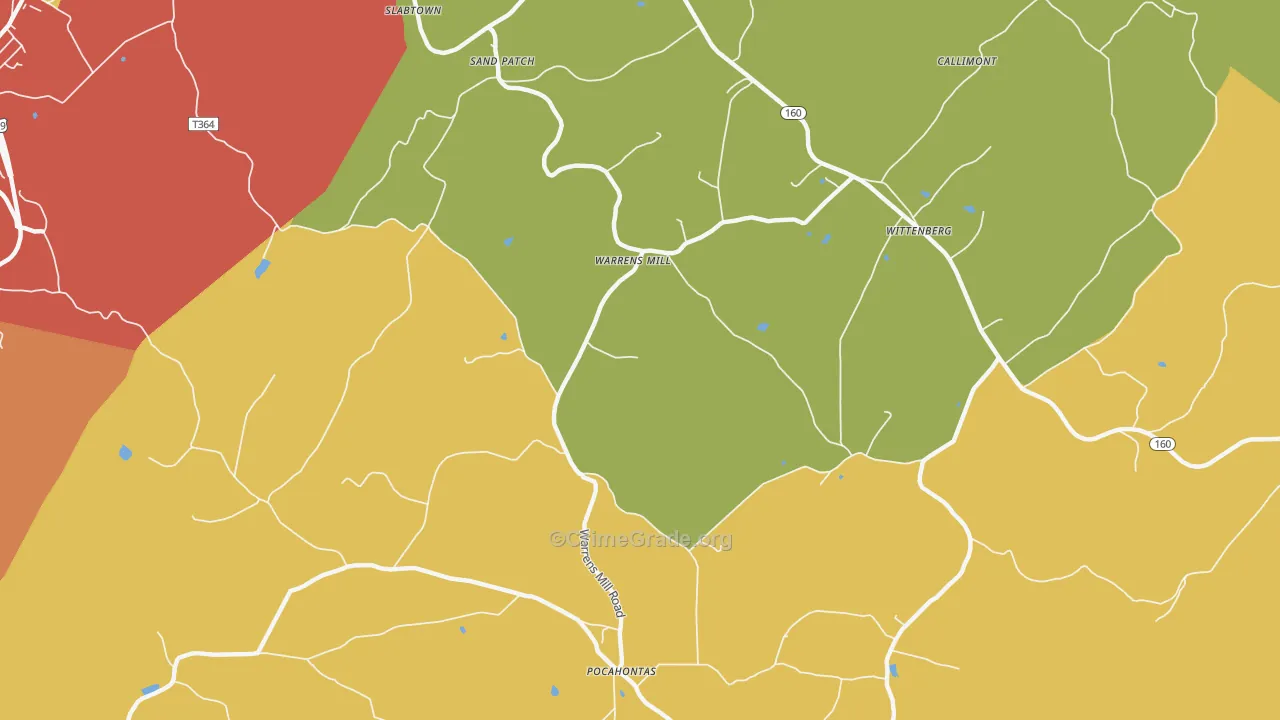 Warrens Mill, PA Map of Theft Rates