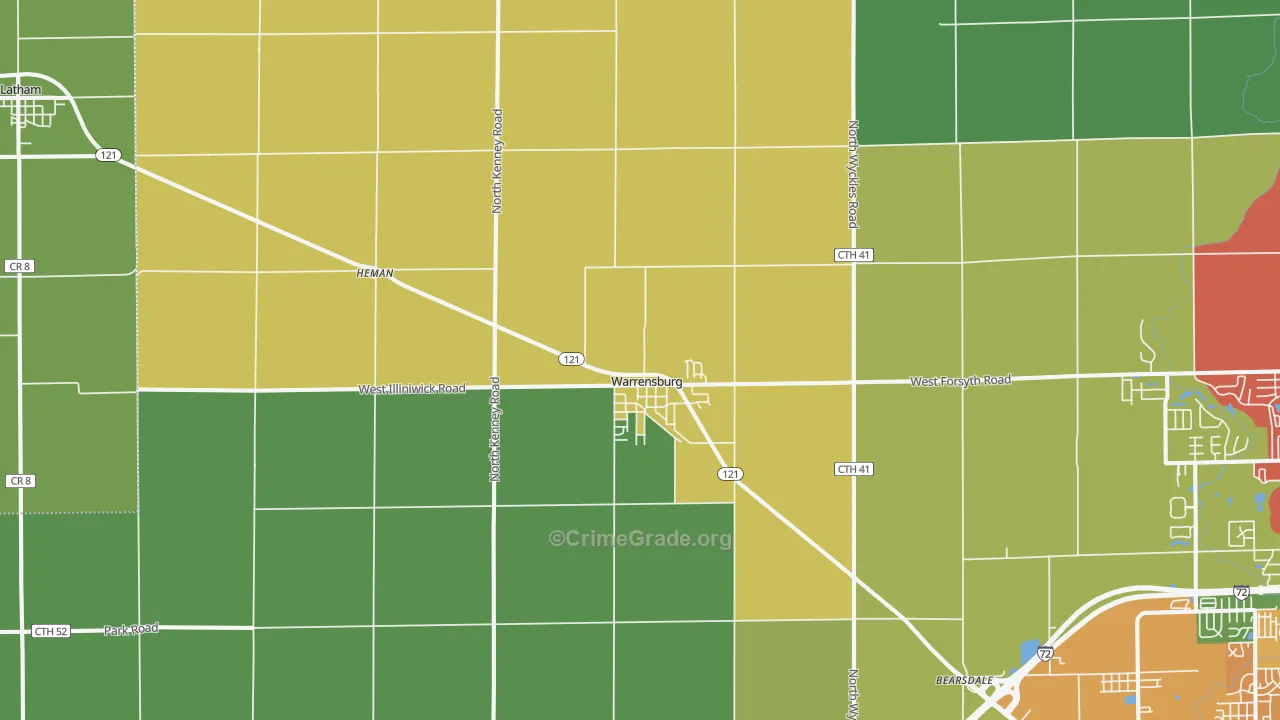 Warrensburg, IL Map of Theft Rates