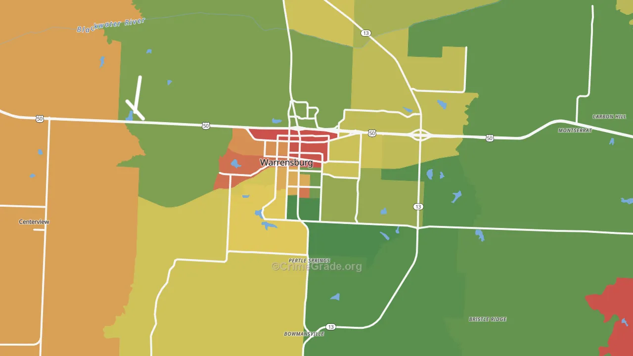 Warrensburg, MO Map of Theft Rates