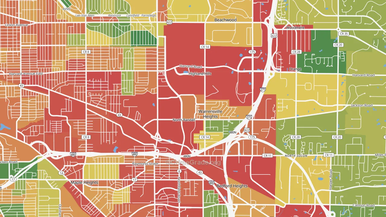 Warrensville Heights, OH Map of Theft Rates