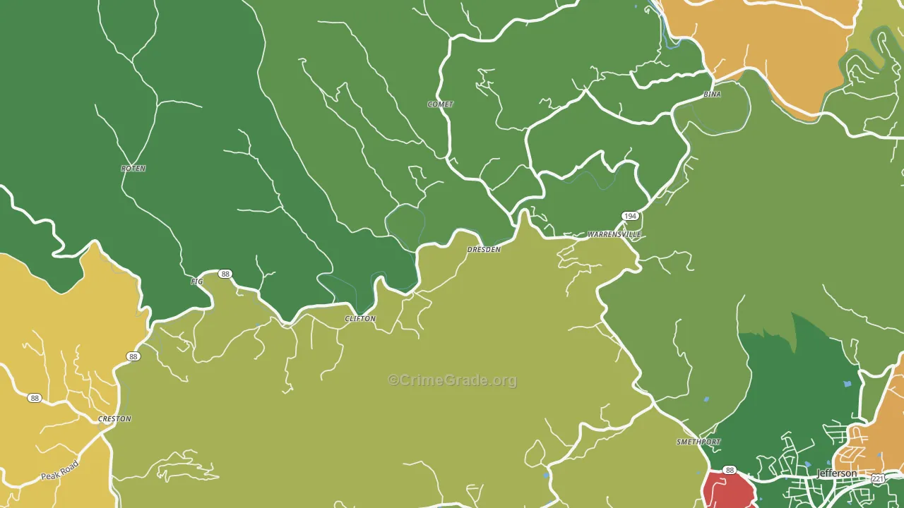 Warrensville, NC Map of Theft Rates