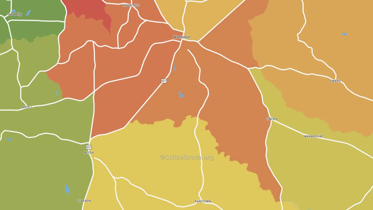 Warrenton, NC Map of Theft Rates