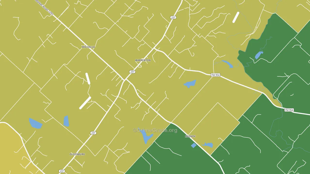 Warrenton, TX Map of Theft Rates