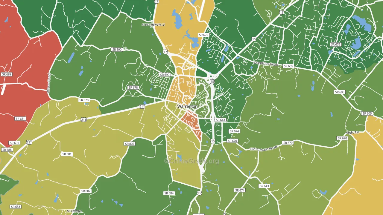 Warrenton, VA Map of Theft Rates