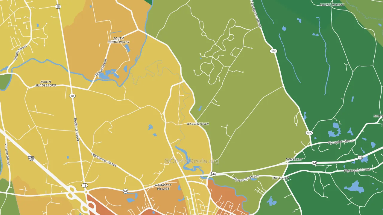 Warrentown, MA Map of Theft Rates