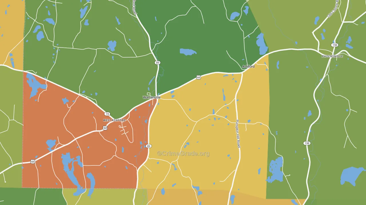 Warrenville, CT Map of Theft Rates