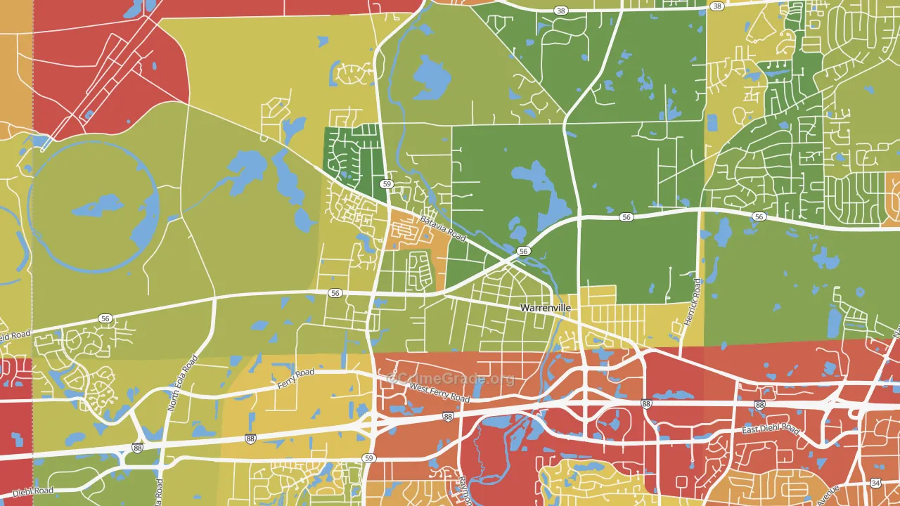 Warrenville, IL Map of Theft Rates